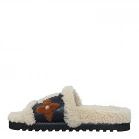Louis Vuitton Monogram Shearling Mules - Black